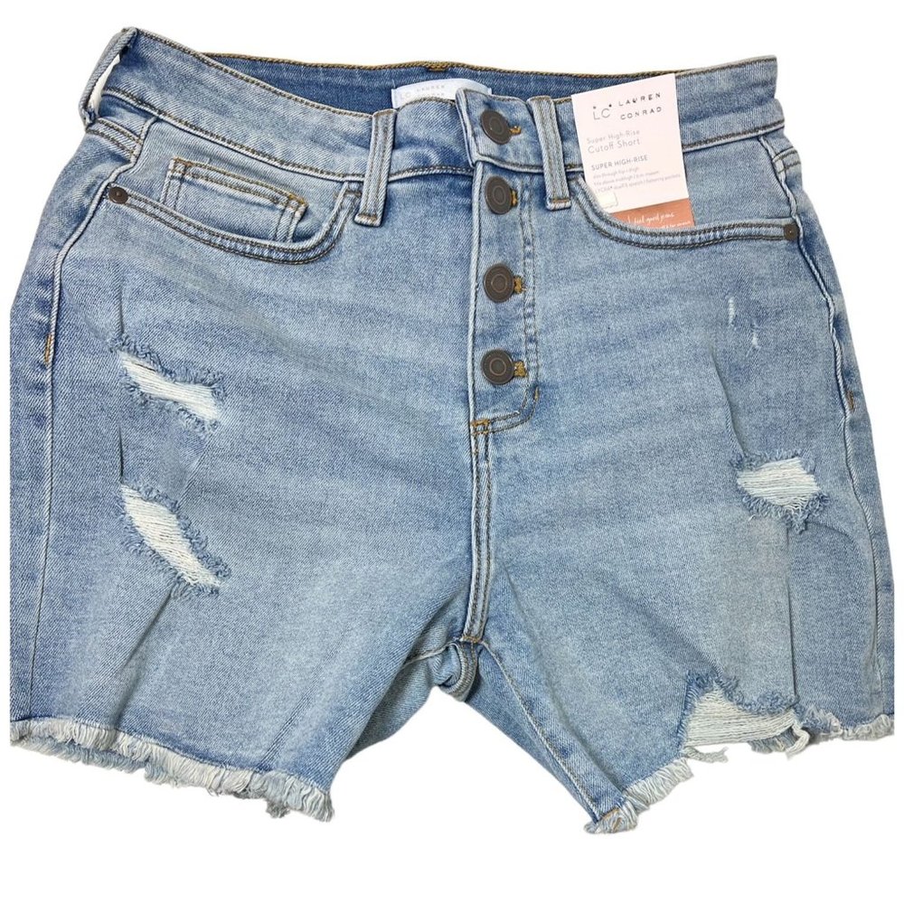 LC Lauren Conrad Womens High Rise Distressed Button Fly Jean Shorts Sz 16 NWT - Picture 5 of 8
